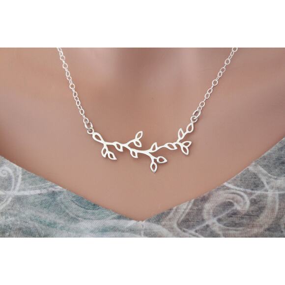 Sterling Silver Branch with Leaves Pendant Necklace - Picture 1 of 4